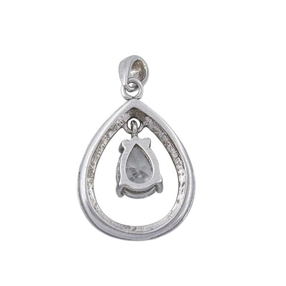 Vintage SU Sterling Silver Cubic Zirconia Marcasite Teardrop Pendant - Picture 4 of 7